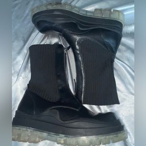 Ego Black Lug Mid Platform Boots Clear Sole Size 41